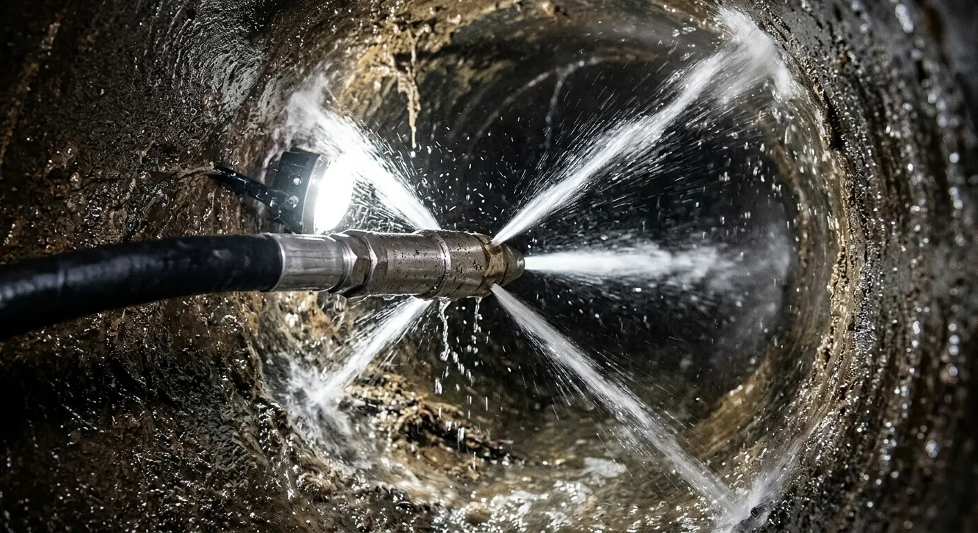 High-pressure hydro jetting nozzle cleaning sewer pipe for Sewer Cleanout in Glenview